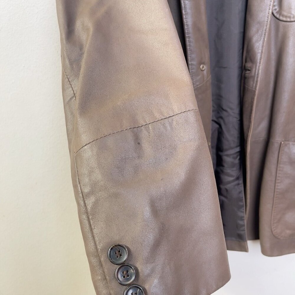 Hugo Boss Mens 50 Laslo Goatskin Patch Pockets Brown Blazer Leather Jacket - Picture 8 of 16